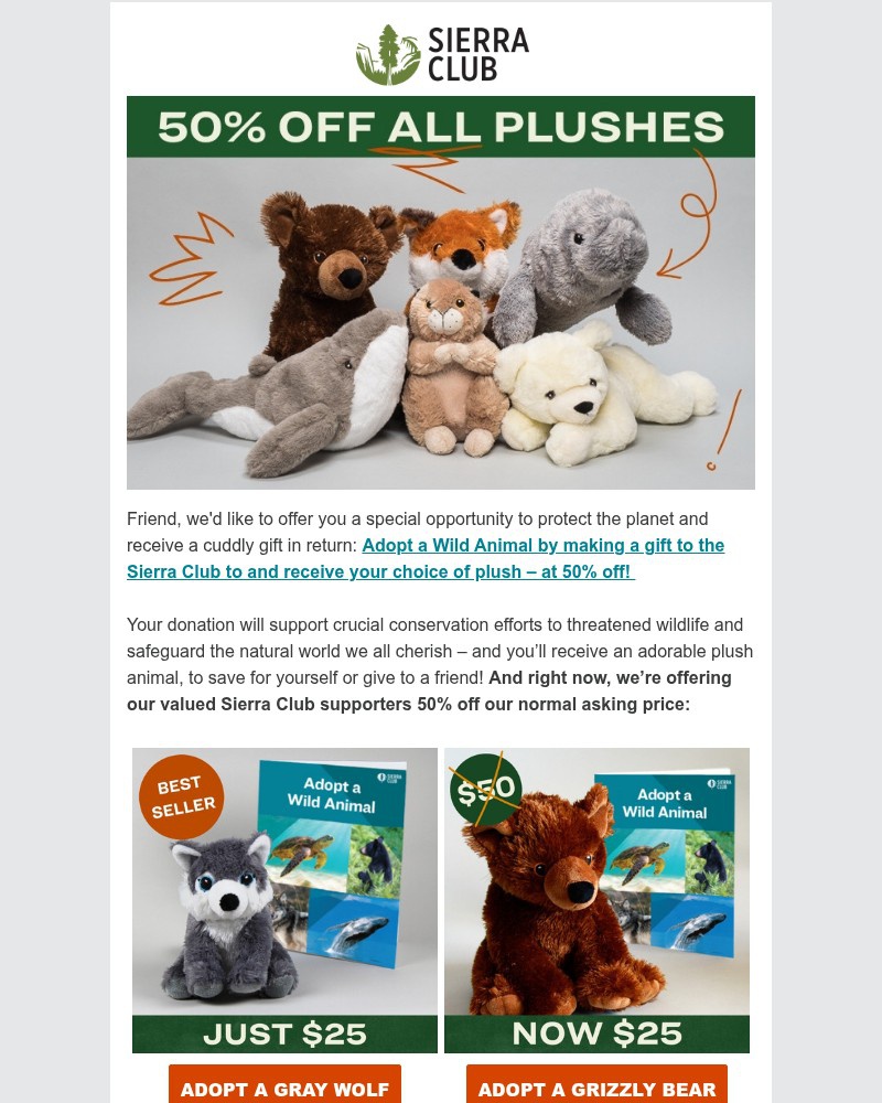 Screenshot of email sent to a Sierra Club Newsletter subscriber