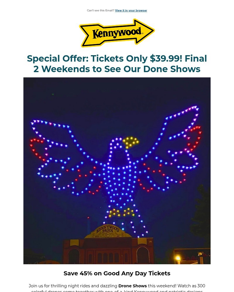 Screenshot of email sent to a Kennywood Newsletter subscriber