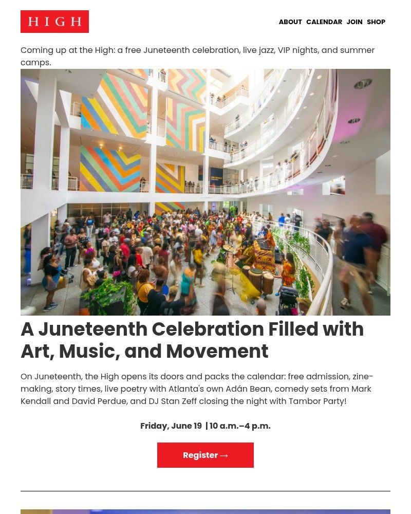 Screenshot of email sent to a High Museum of Art Newsletter subscriber