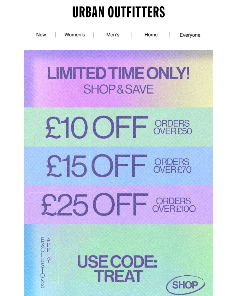 Screenshot of email sent to a Urban Outfitters Newsletter subscriber