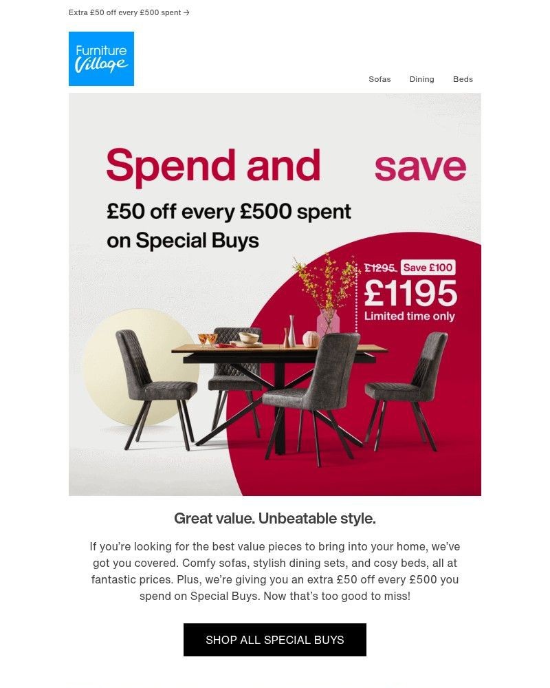 Screenshot of email sent to a Furniture Village Cart abandoner