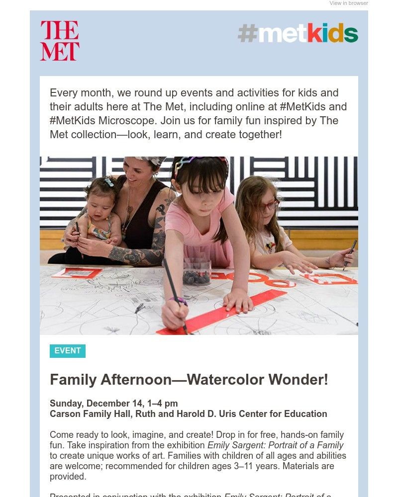 Screenshot of email sent to a The Metropolitan Museum of Art (The Met) Newsletter subscriber