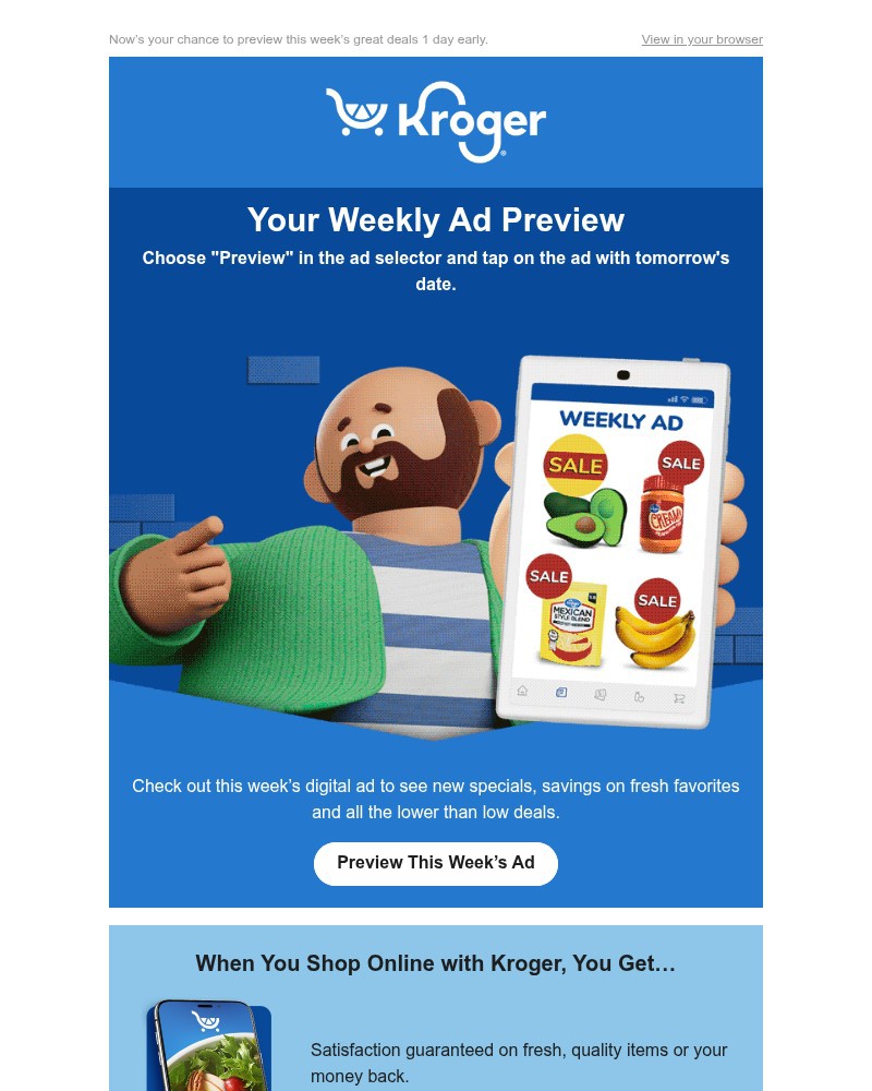 Screenshot of email sent to a Kroger Registered user