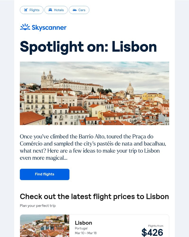 Screenshot of email sent to a Skyscanner Registered user