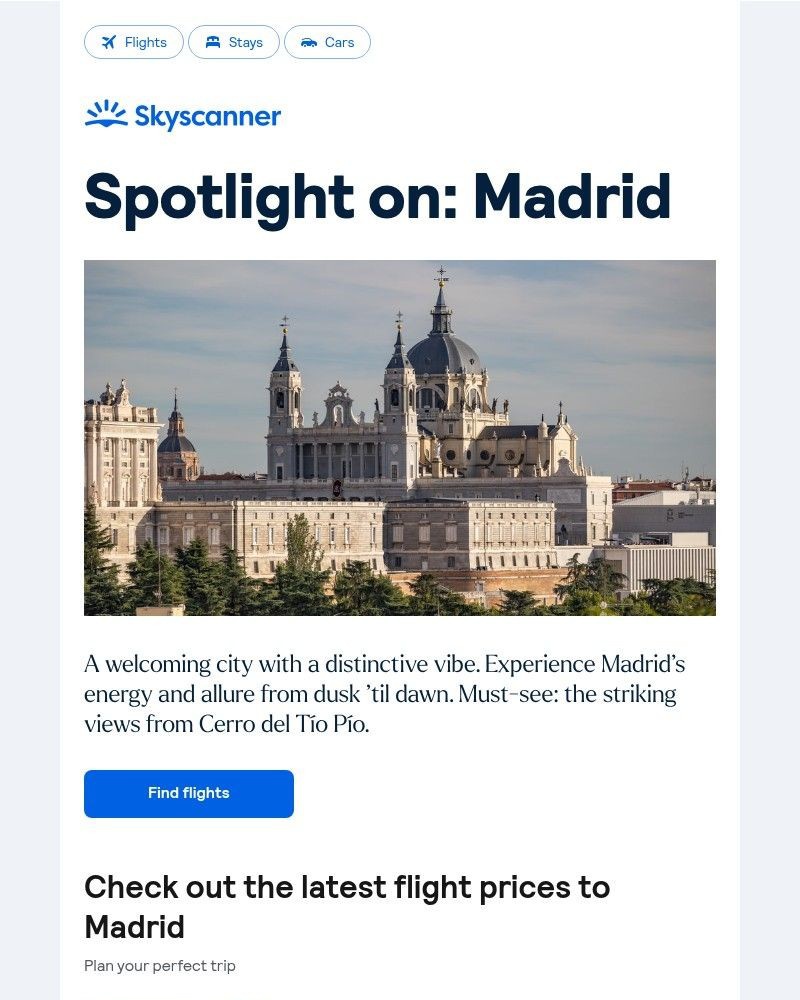 Screenshot of email sent to a Skyscanner Registered user