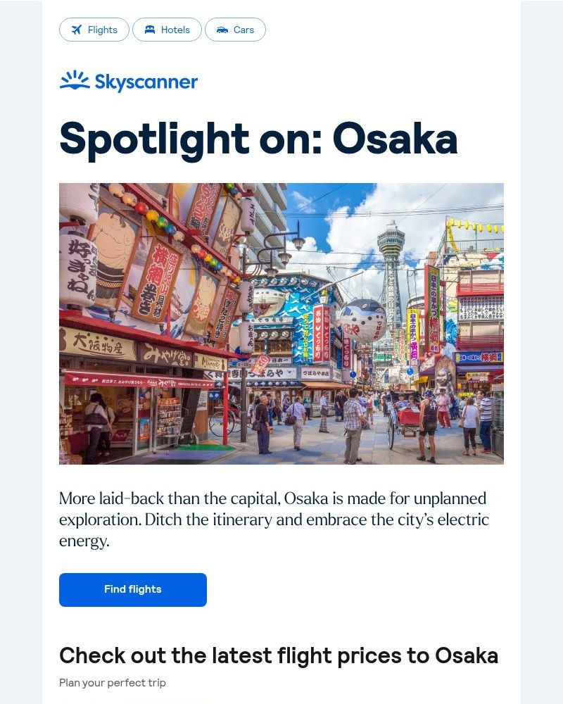 Screenshot of email sent to a Skyscanner Registered user