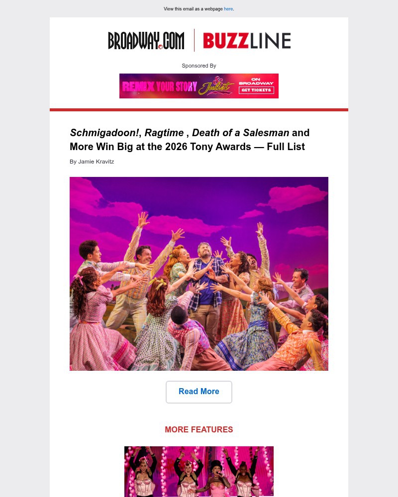 Screenshot of email sent to a Broadway NYC Newsletter subscriber