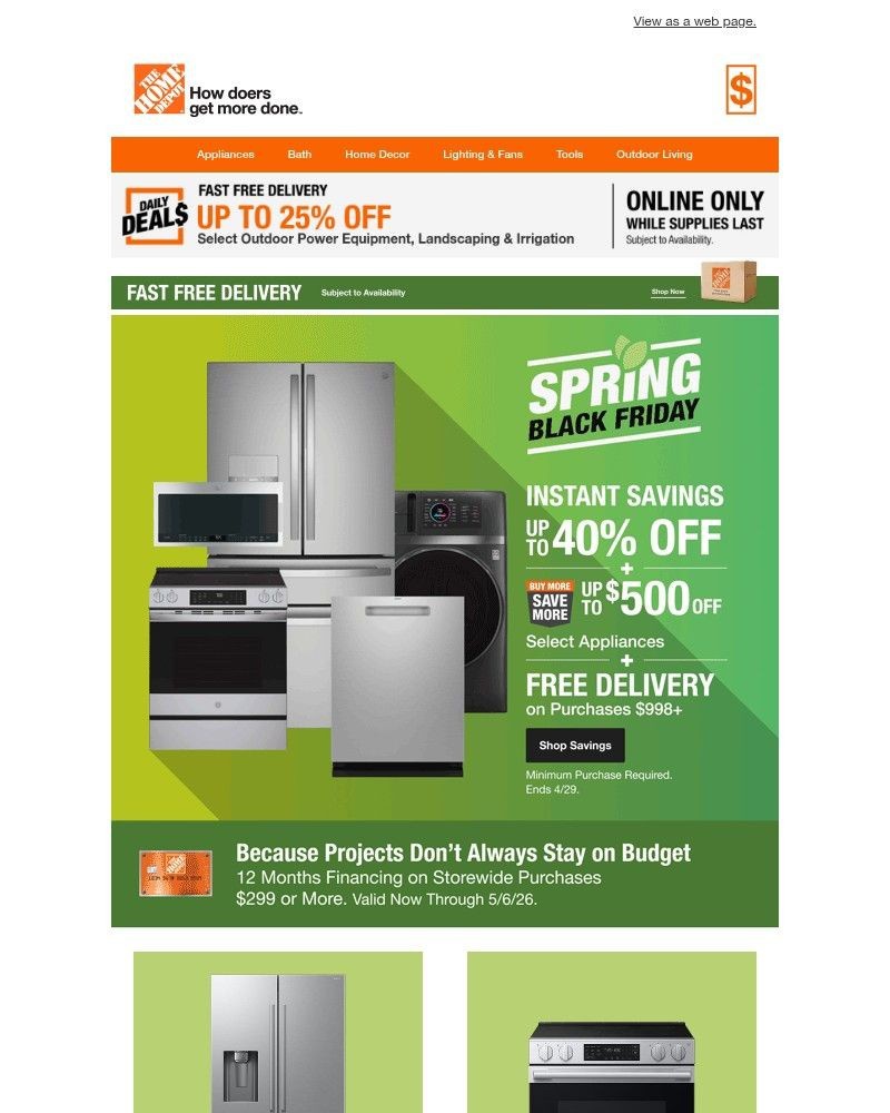 Screenshot of email sent to a Home Depot Newsletter subscriber