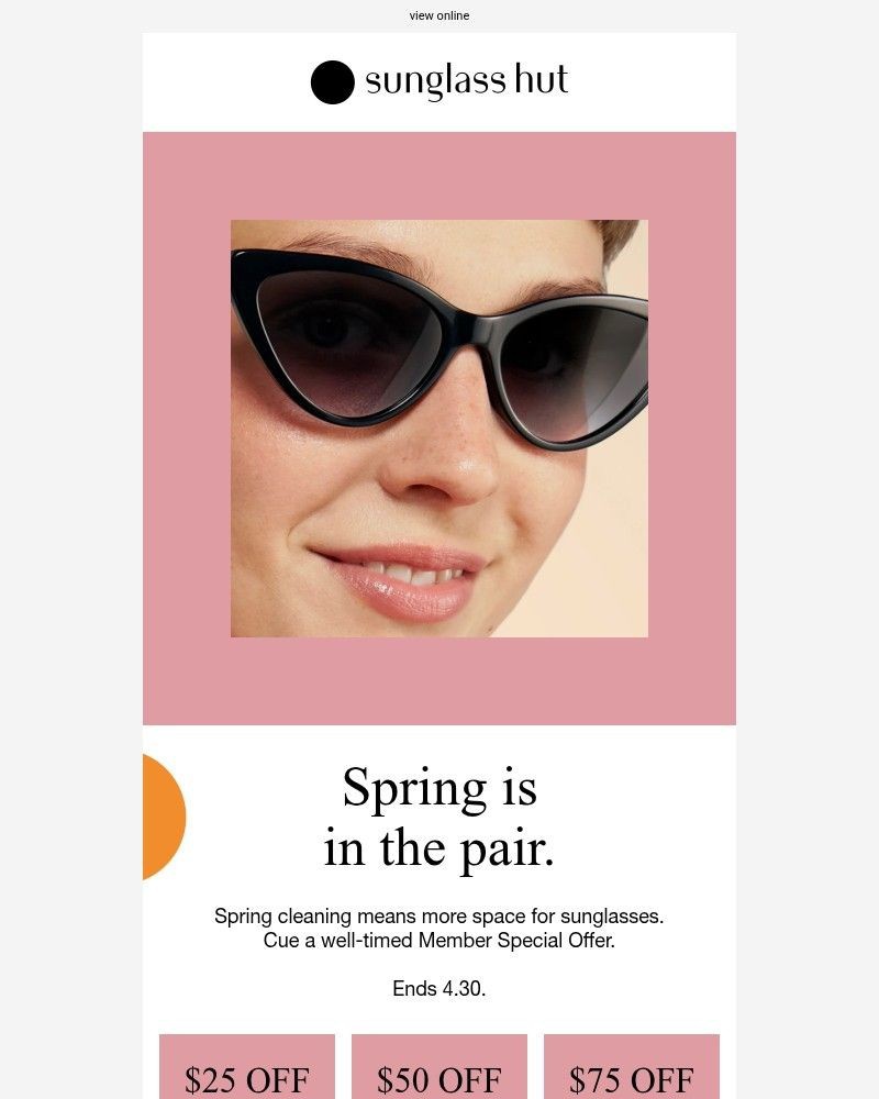 Screenshot of email sent to a Sunglass Hut Newsletter subscriber