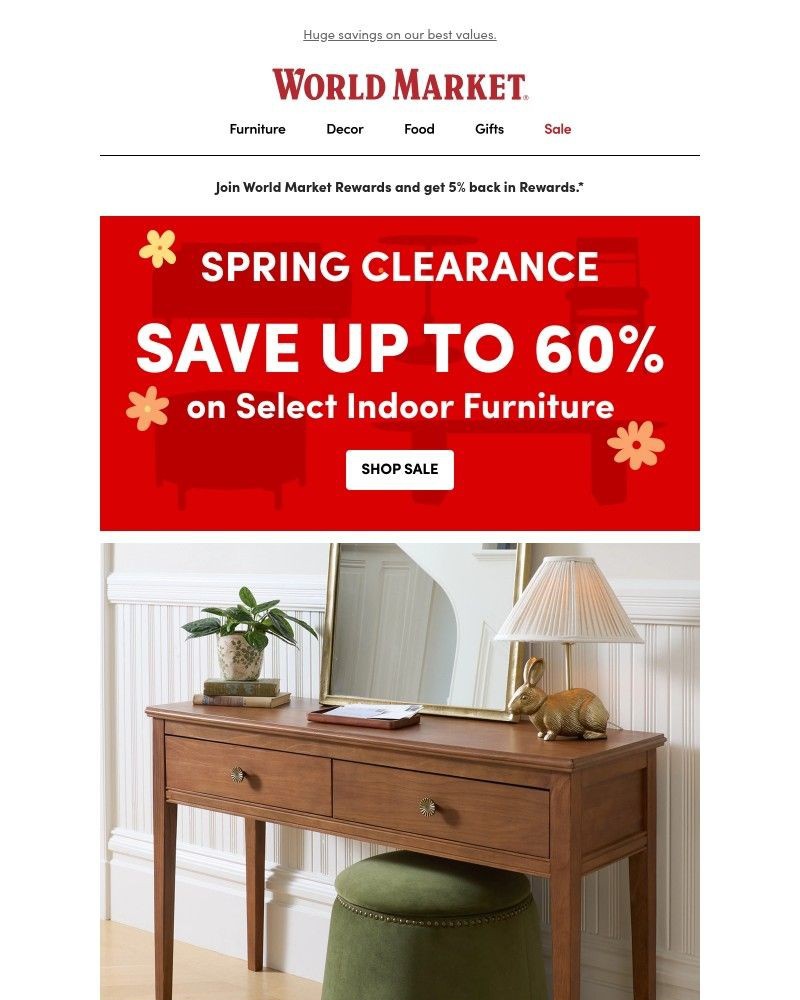 Screenshot of email sent to a World Market Cart abandoner