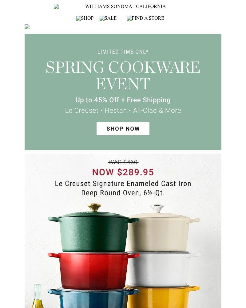 Screenshot of email with subject /media/emails/spring-cookware-event-le-creuset-deals-starting-at-110-free-shipping-577c7d-cropp_EwT5sLm.jpg