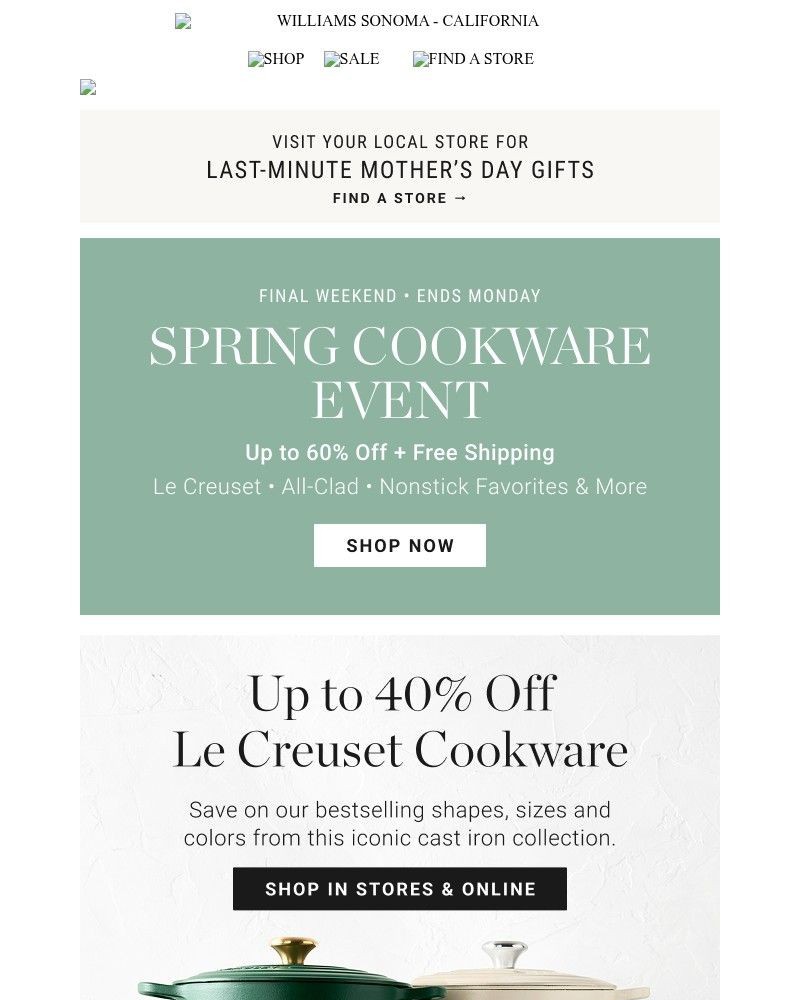 Screenshot of email sent to a Williams Sonoma Newsletter subscriber