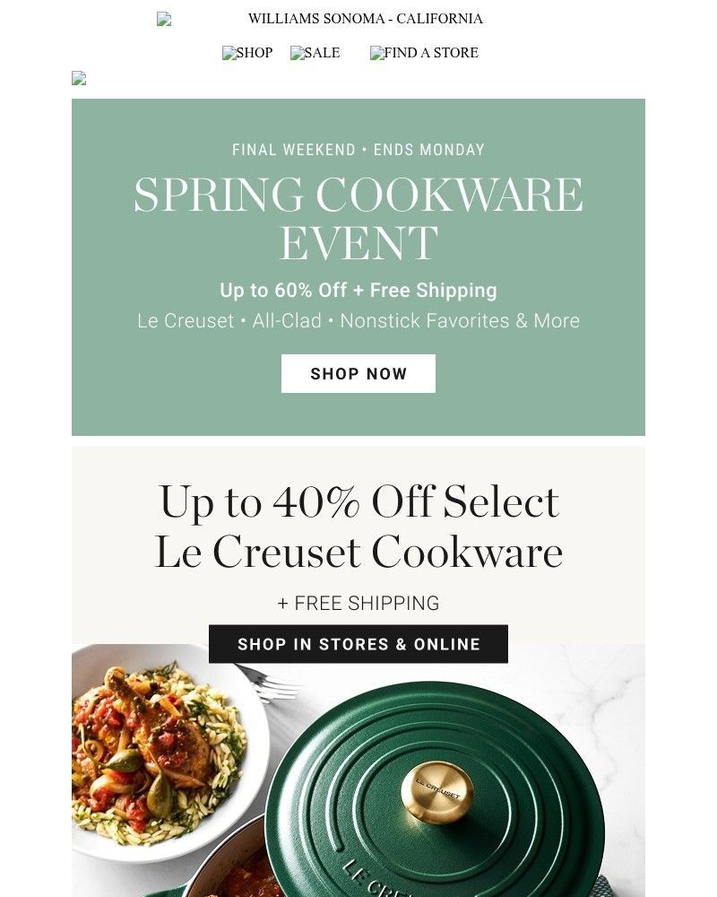 Screenshot of email sent to a Williams Sonoma Newsletter subscriber