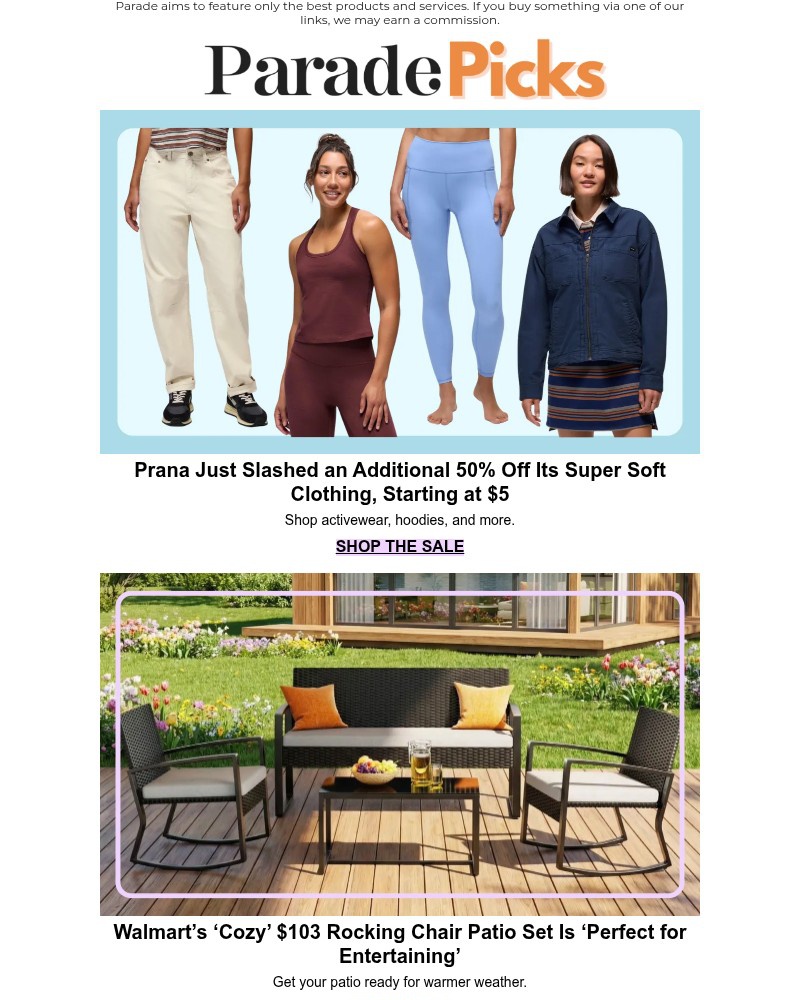 Screenshot of email sent to a Parade Newsletter subscriber