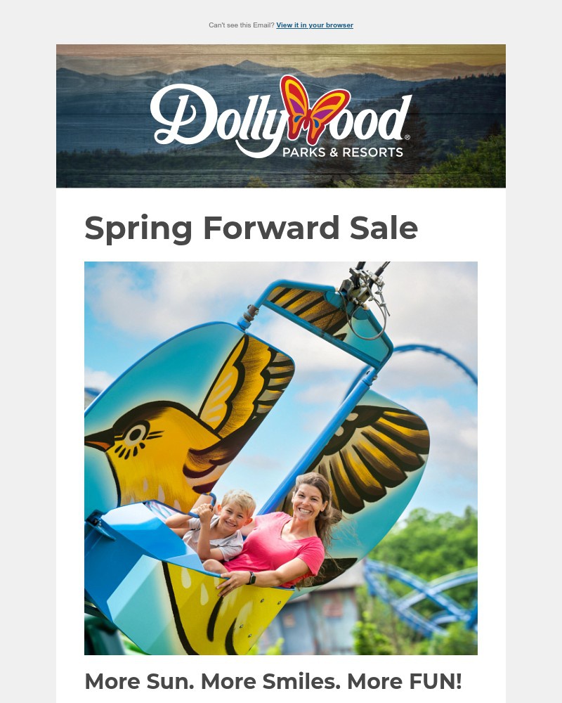 Screenshot of email sent to a Dollywood Newsletter subscriber