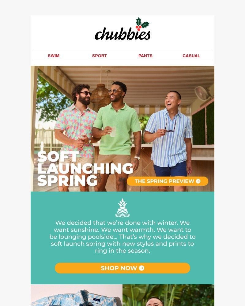 Screenshot of email sent to a Chubbies Newsletter subscriber