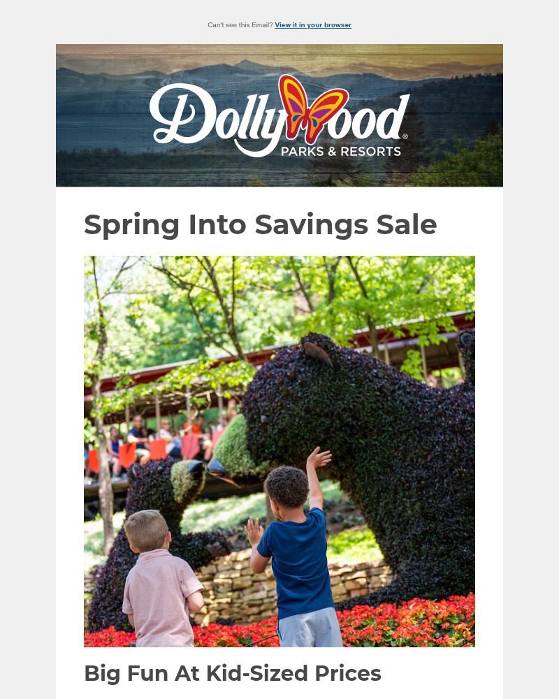 Screenshot of email sent to a Dollywood Newsletter subscriber