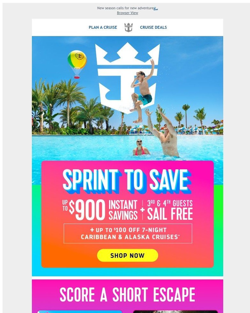 Screenshot of email sent to a Royal Caribbean Cruises Newsletter subscriber