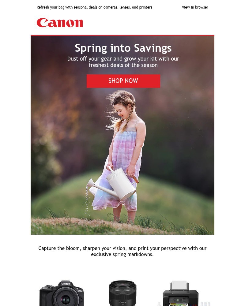 Screenshot of email sent to a Canon Newsletter subscriber
