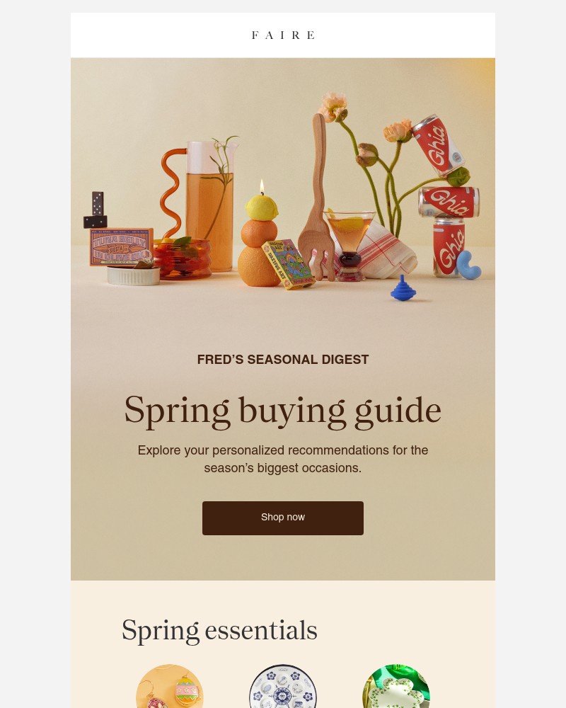 Screenshot of email sent to a Faire Newsletter subscriber