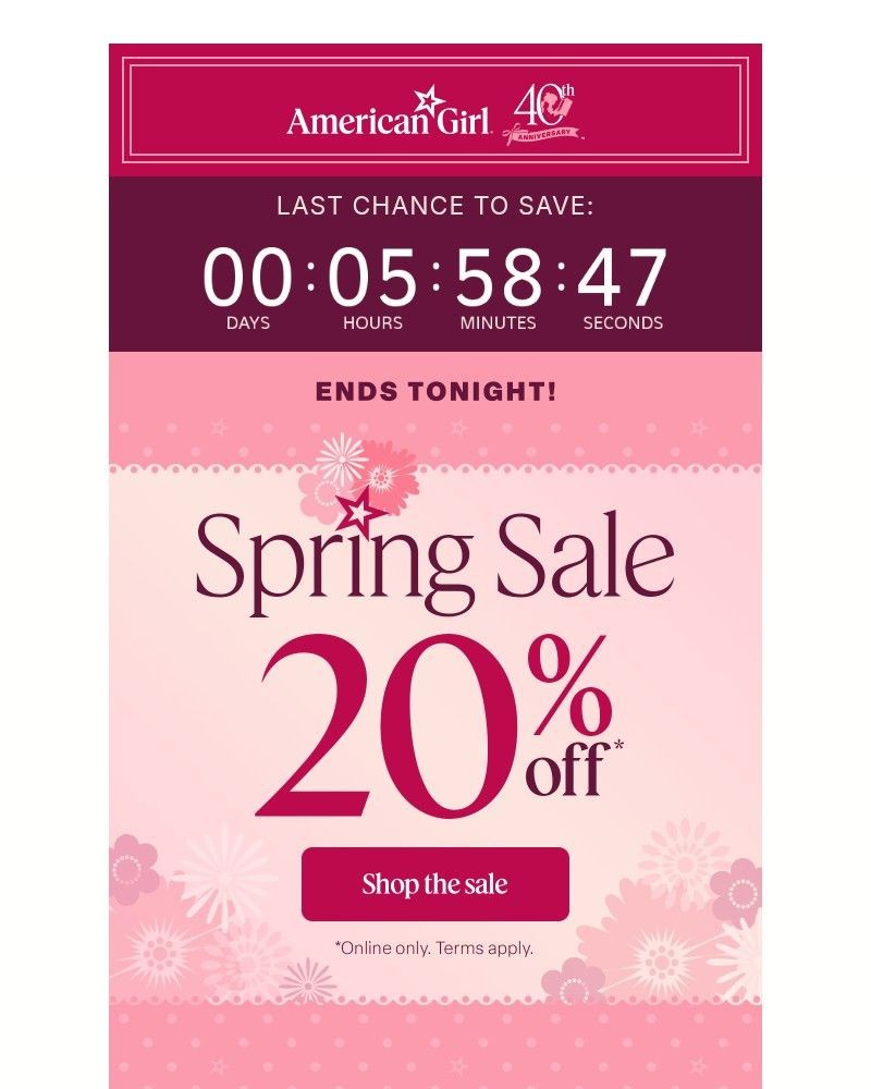 Screenshot of email sent to a American Girl Newsletter subscriber