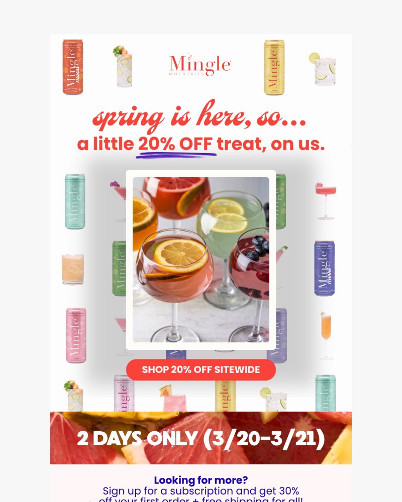 Screenshot of email sent to a Mingle Mocktails Newsletter subscriber