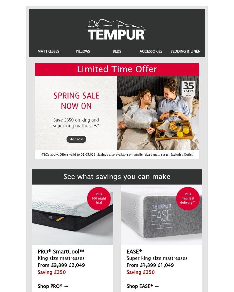 Screenshot of email sent to a Tempur Newsletter subscriber