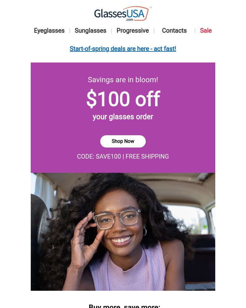 Screenshot of email sent to a Glasses USA Newsletter subscriber