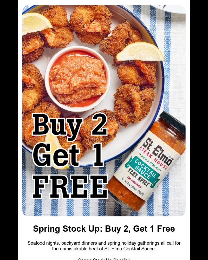 Screenshot of email sent to a St Elmo Steakhouse Newsletter subscriber