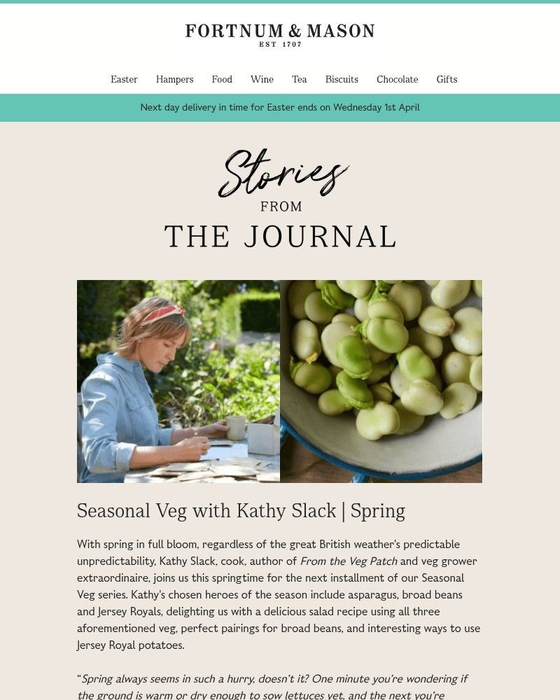 Screenshot of email sent to a Fortnum & Mason Newsletter subscriber