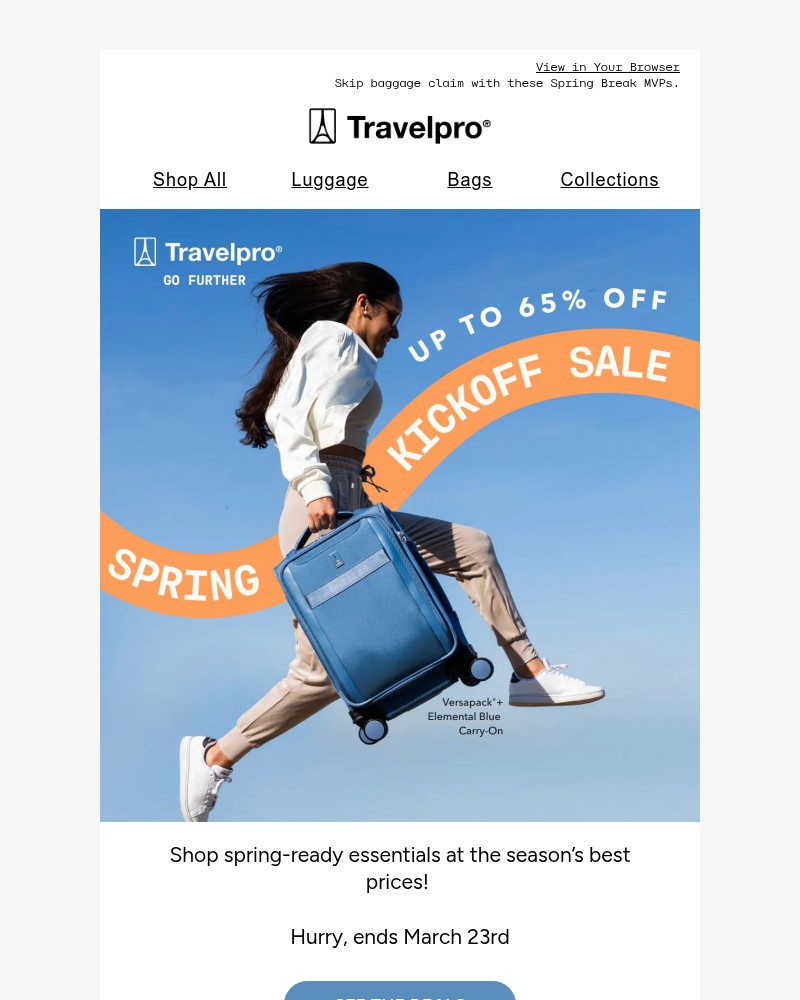 Screenshot of email sent to a Travelpro Newsletter subscriber