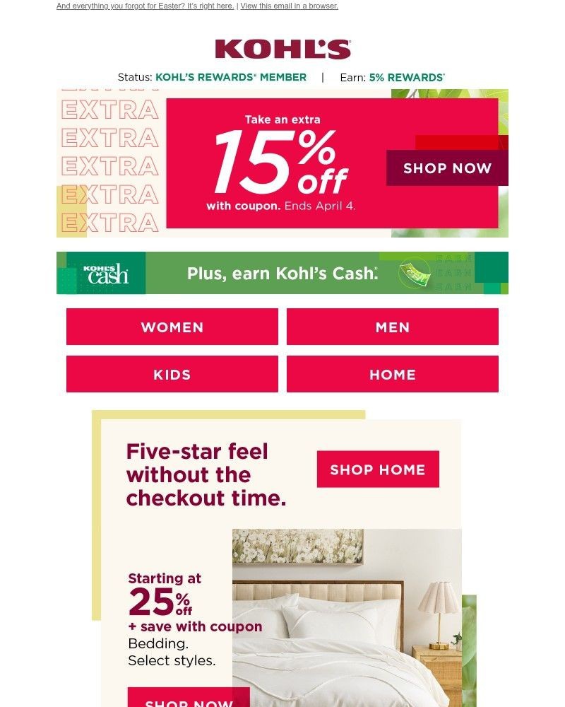 Screenshot of email sent to a Kohls Registered user