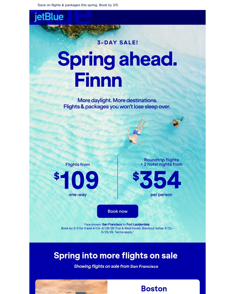 Screenshot of email sent to a JetBlue Registered user