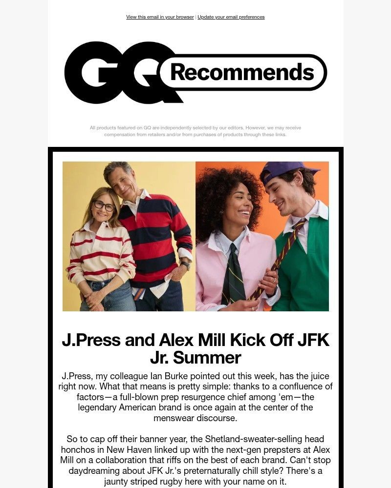 Screenshot of email sent to a GQ Newsletter subscriber
