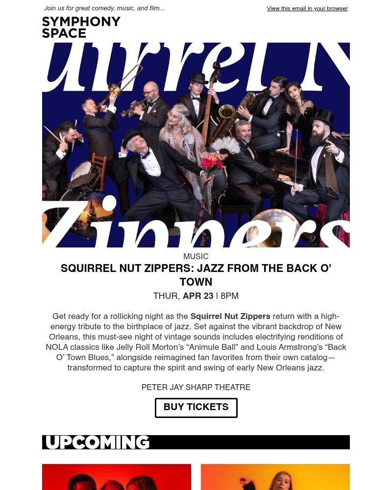 Screenshot of email sent to a Symphony Space Newsletter subscriber