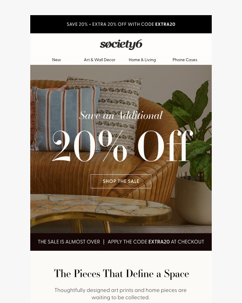 Screenshot of email sent to a Society6 Newsletter subscriber