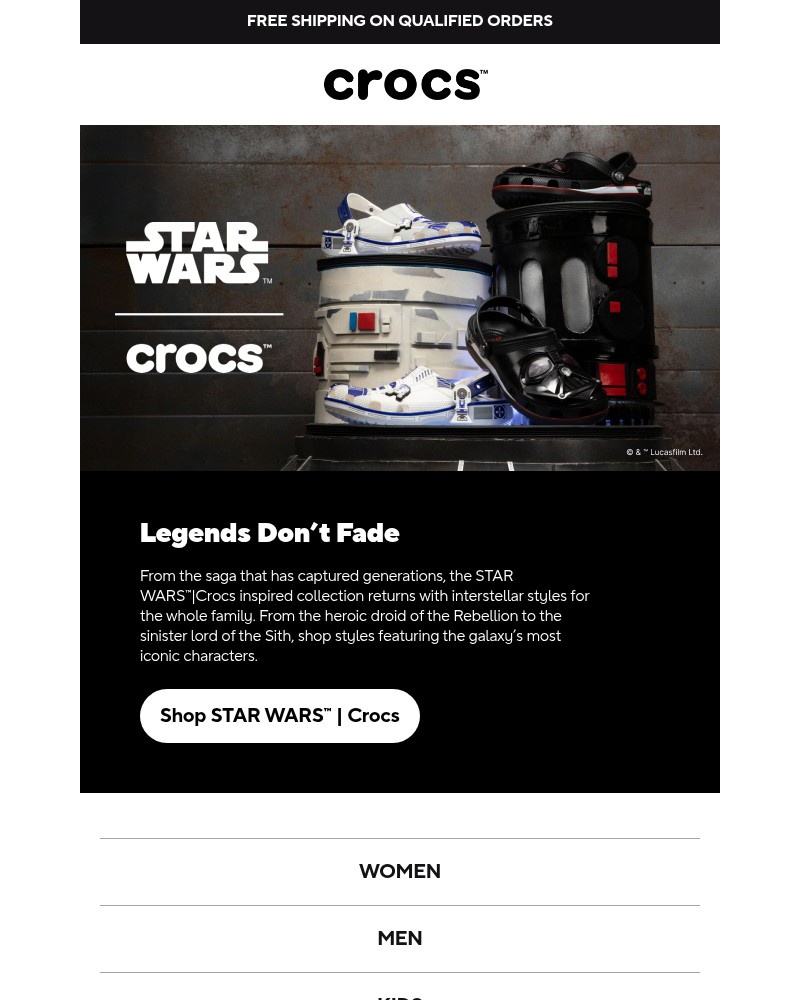 Screenshot of email sent to a Crocs Newsletter subscriber