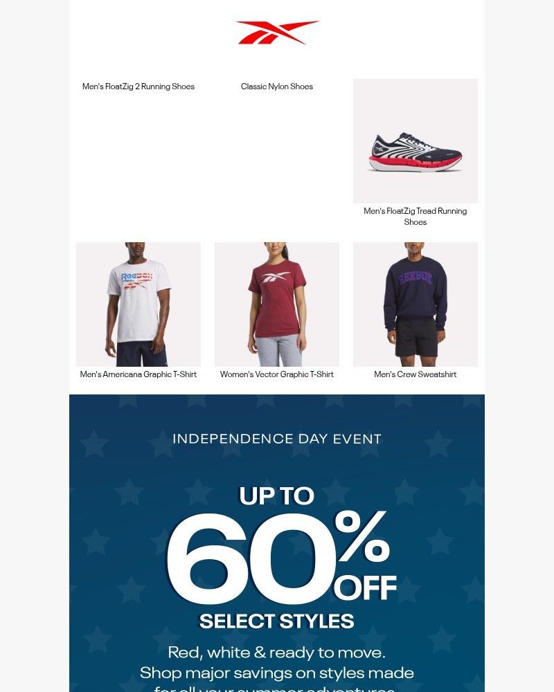 Screenshot of email sent to a Reebok Newsletter subscriber