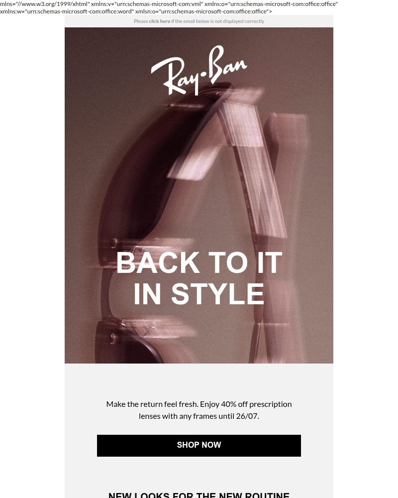Screenshot of email sent to a Ray-Ban Newsletter subscriber