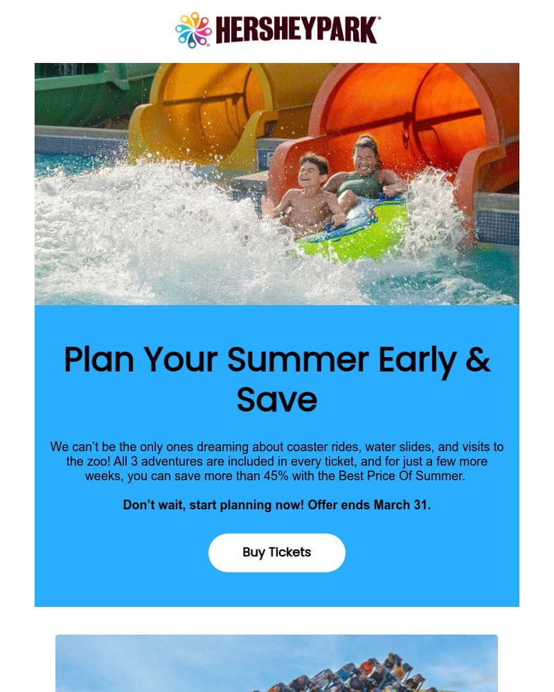 Screenshot of email sent to a Hershey Park Newsletter subscriber