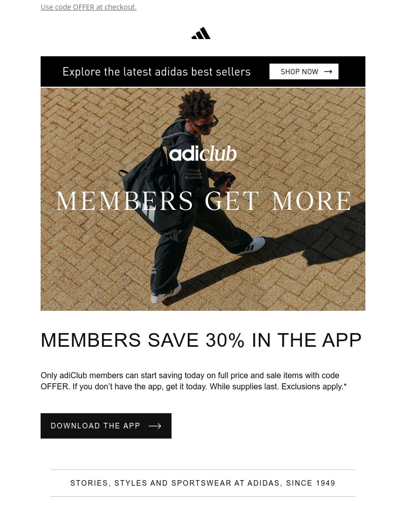 Screenshot of email sent to a Adidas Newsletter subscriber