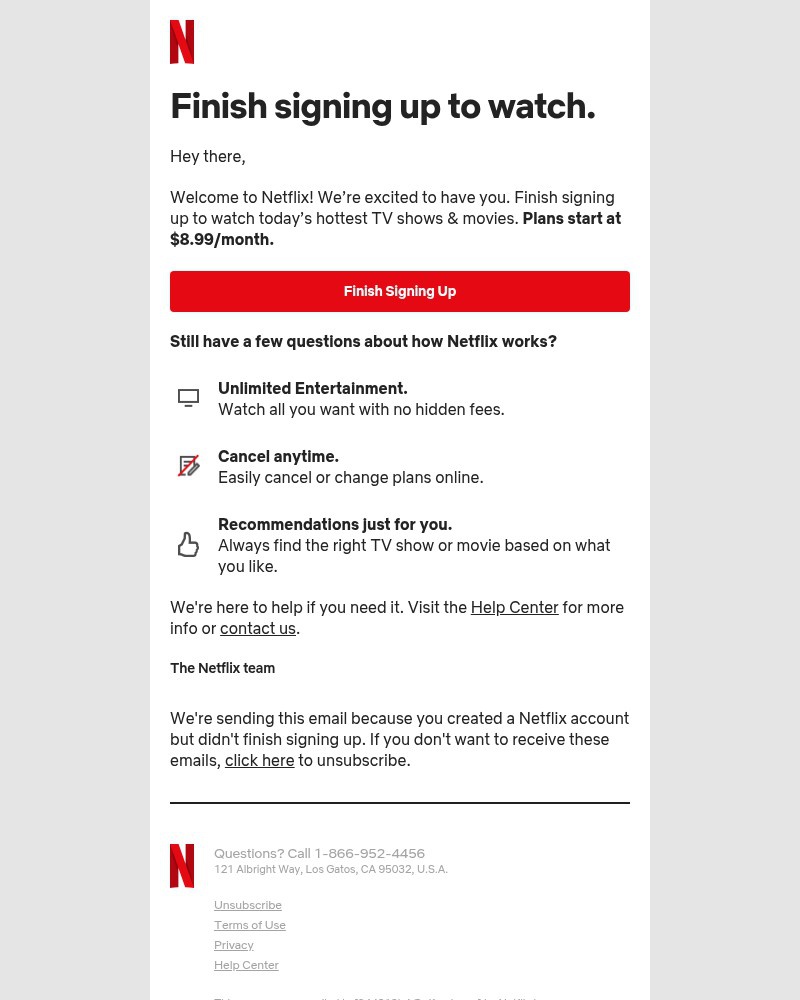 Screenshot of email sent to a Netflix Trial user
