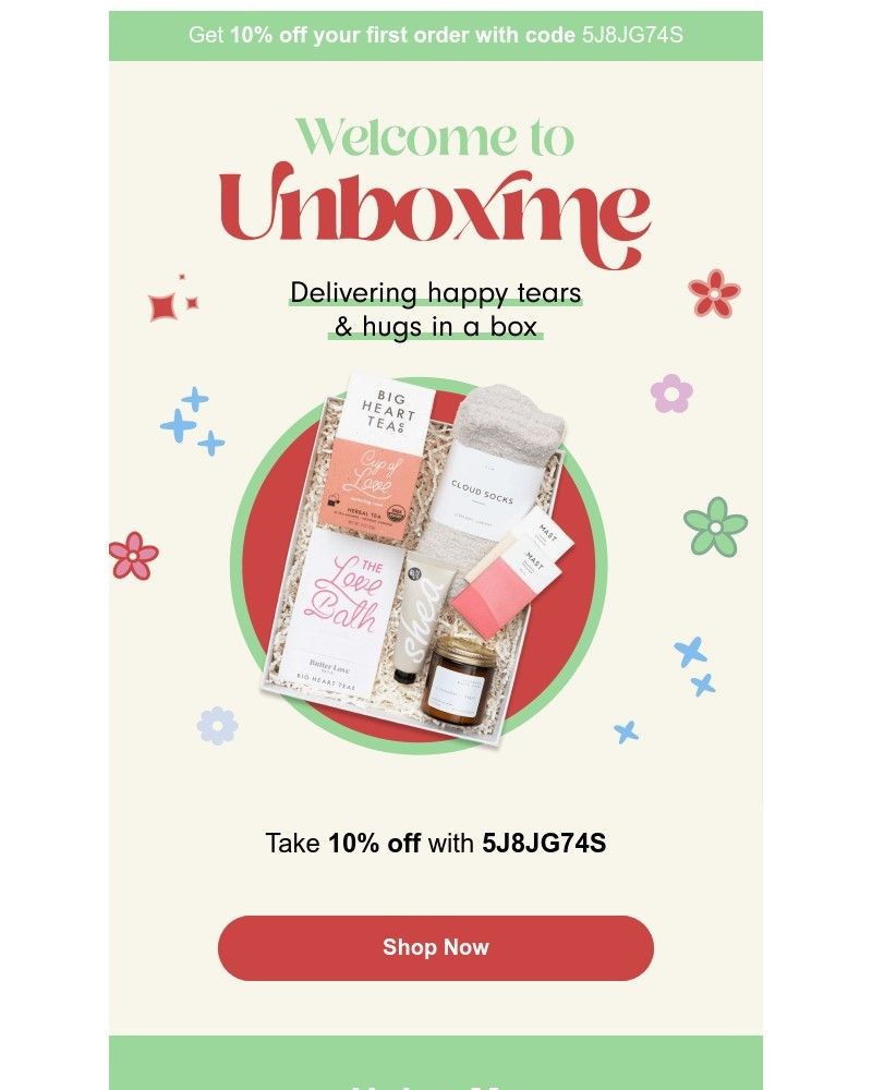 Screenshot of email sent to a Unboxme Newsletter subscriber