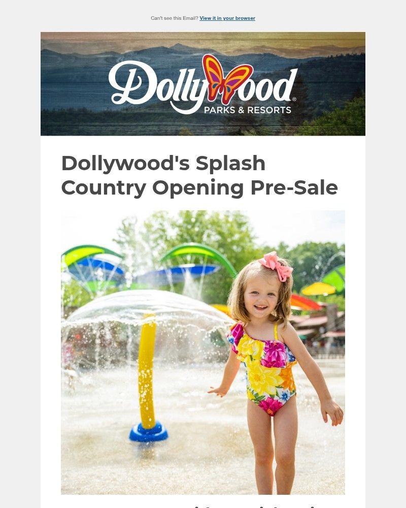 Screenshot of email sent to a Dollywood Newsletter subscriber
