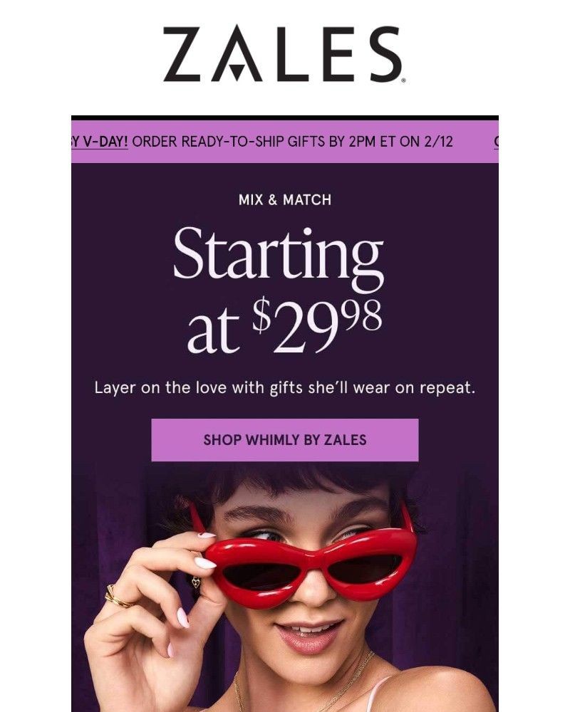 Screenshot of email sent to a Zales Newsletter subscriber