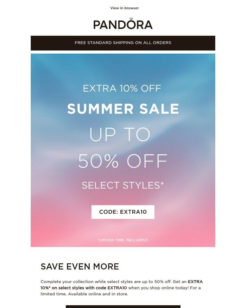 Screenshot of email sent to a Pandora Newsletter subscriber