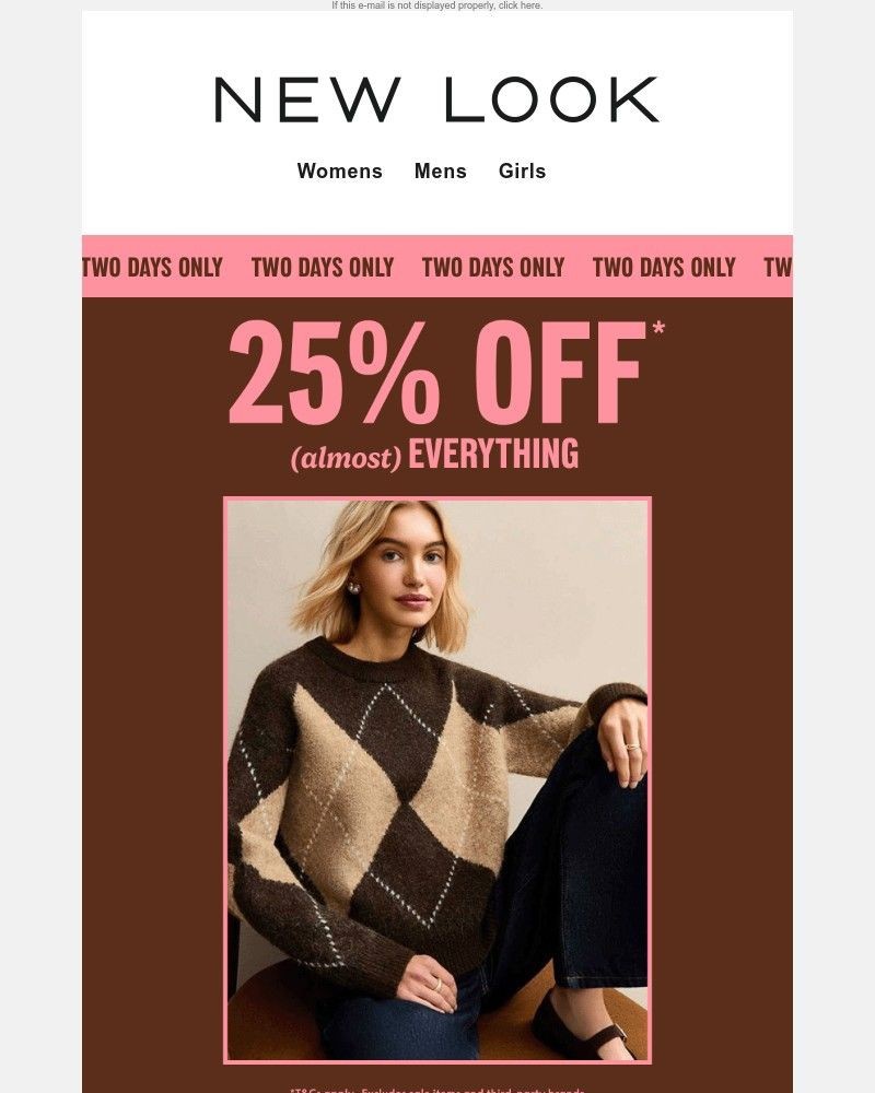 Screenshot of email sent to a New Look Newsletter subscriber