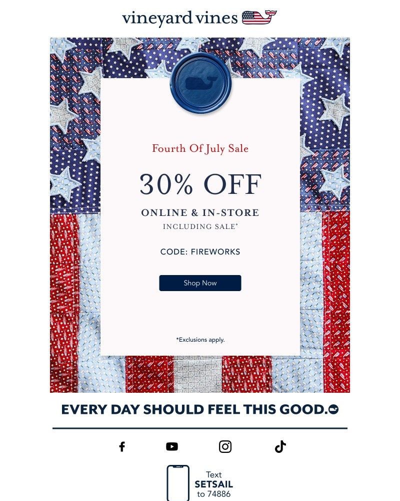 Screenshot of email sent to a Vineyard Vines Newsletter subscriber