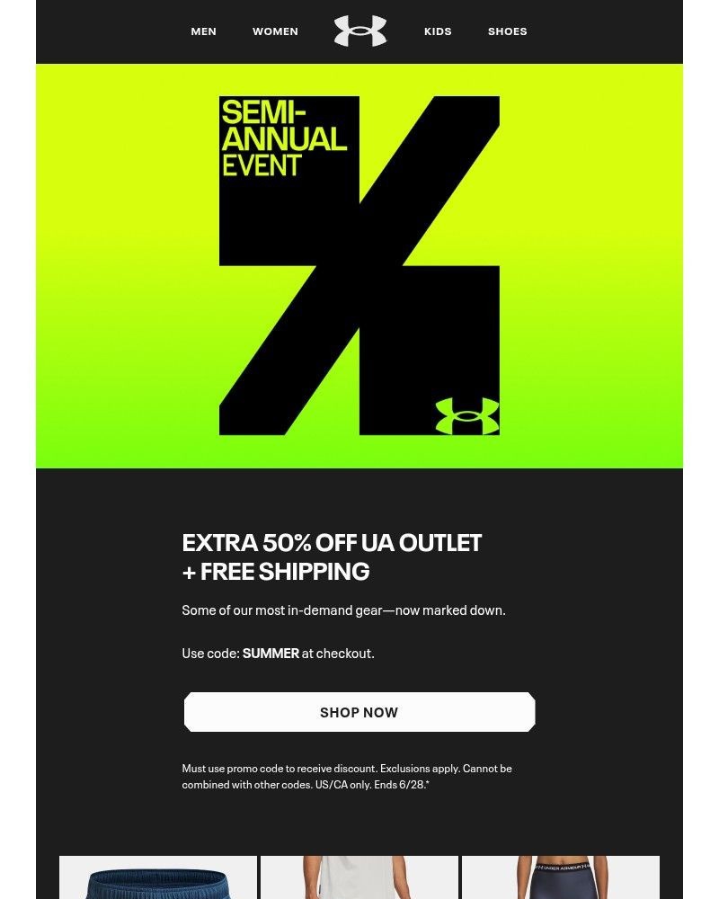 Screenshot of email sent to a Under Armour Newsletter subscriber