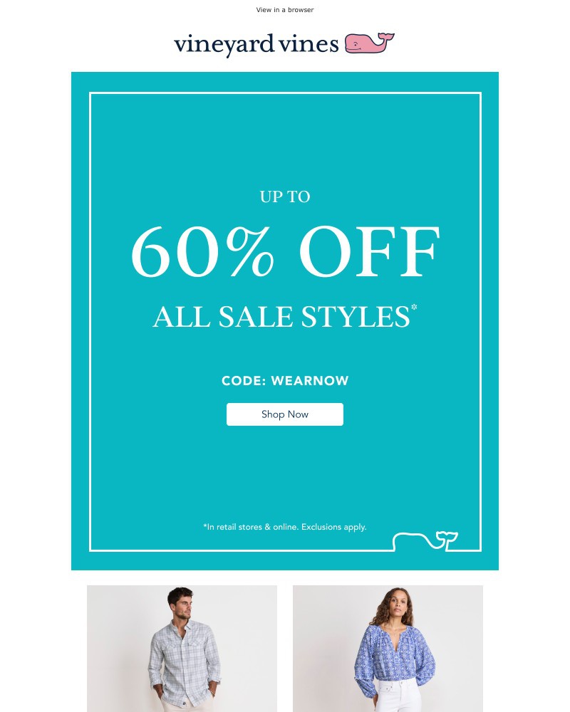 Screenshot of email sent to a Vineyard Vines Newsletter subscriber